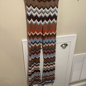 Le Lis Brown and Blue Chevron Wide Leg Pants